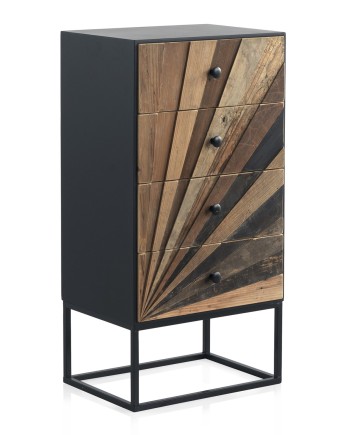 chiffonnier bois laminé 4 tiroirs avec pied metal