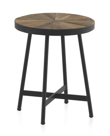mesa de apoio madeira laminada redonda 40 cm com pé metálico