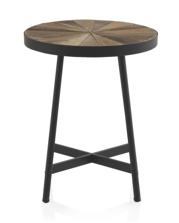mesa de apoio madeira laminada redonda 40 cm com pé metálico