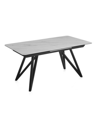 mesa de jantar extensivei cerámica branca com pés metal 160/210x90