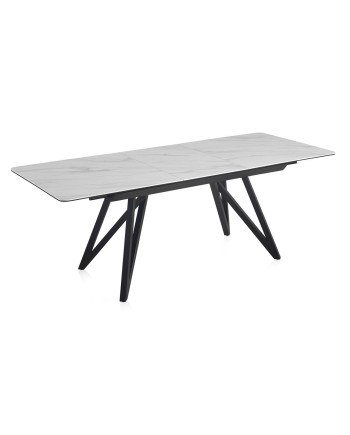 mesa de jantar extensivei cerámica branca com pés metal 160/210x90