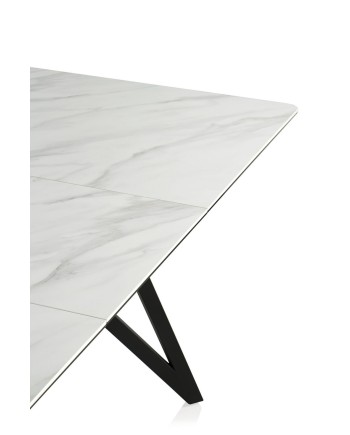 mesa de jantar extensivei cerámica branca com pés metal 160/210x90