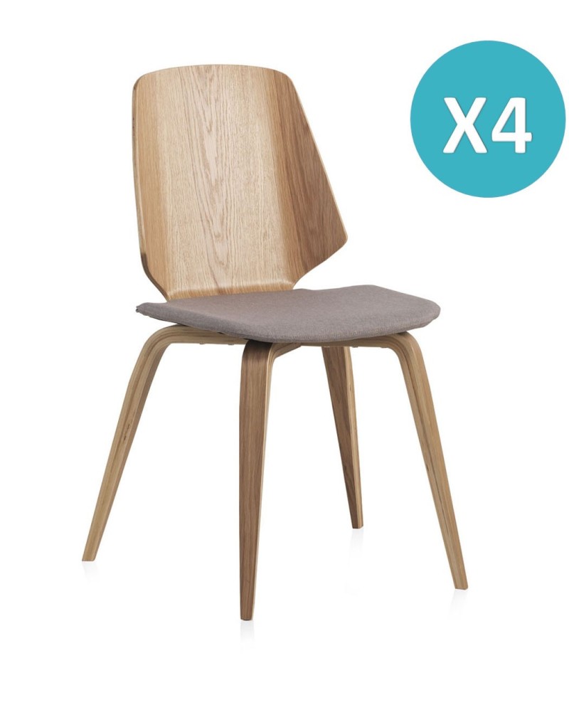 chaise bois plaqué chêne tapissee pack 4 unités