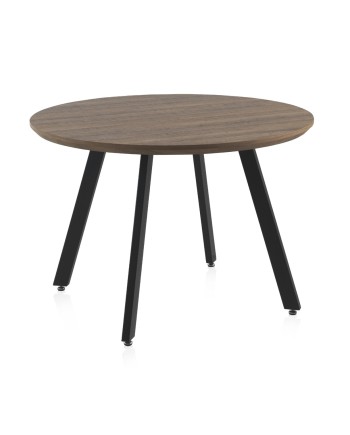 mesa de jantar melamina efeito madeira carvalho com pés metal 110 diámetro