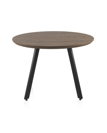 table mélaminé effet bois de chêne 110 dia. pied metal