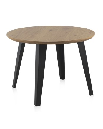 table mélaminé effet bois de frêne 110 dia. pied metal