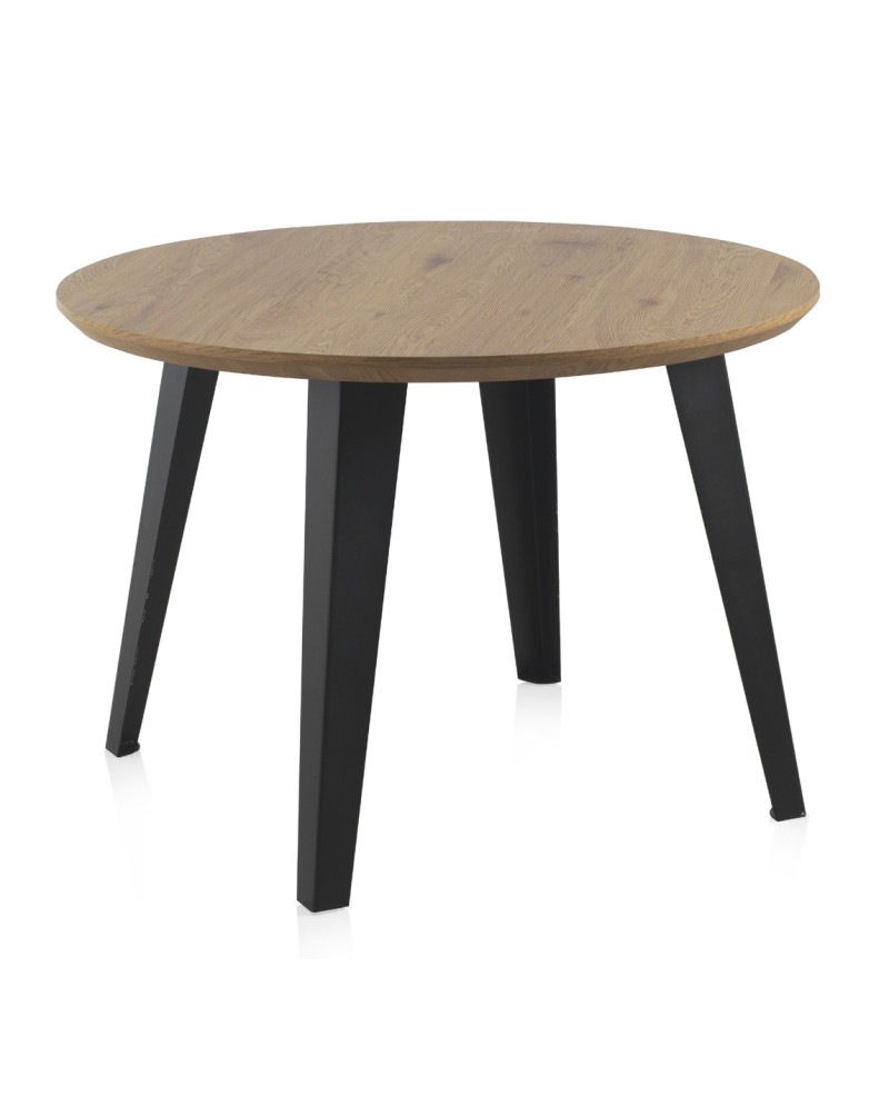 table mélaminé effet bois de frêne 110 dia. pied metal