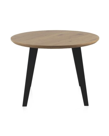 mesa de jantar melamina efeito madeira freixo com pés metal 110 diámetro