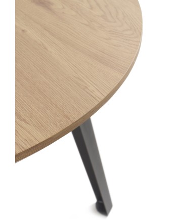 table mélaminé effet bois de frêne 110 dia. pied metal